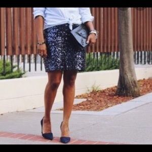 J Crew navy sequin mini skirt with pockets
